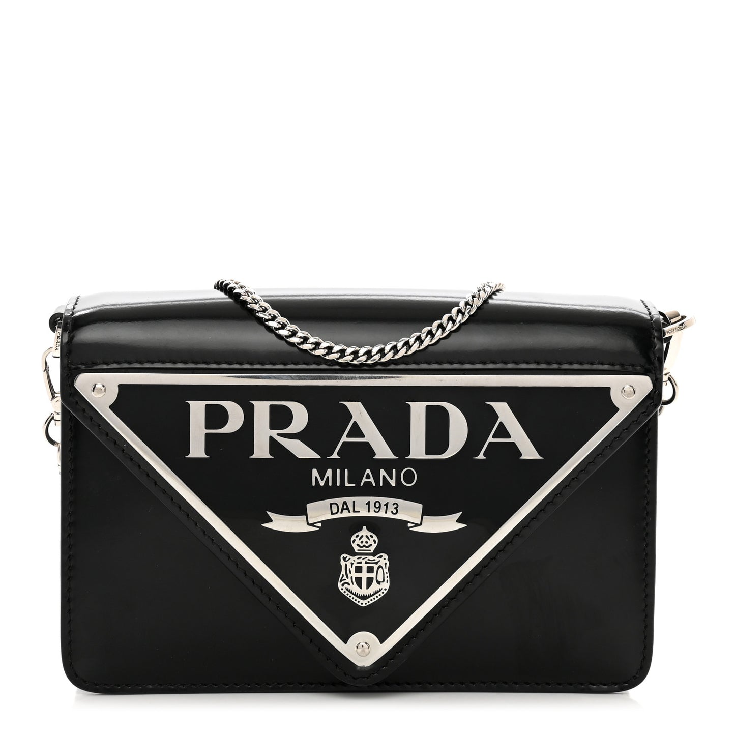 Spazzolato Triangle Logo Plate Flap Chain Crossbody Bag Black