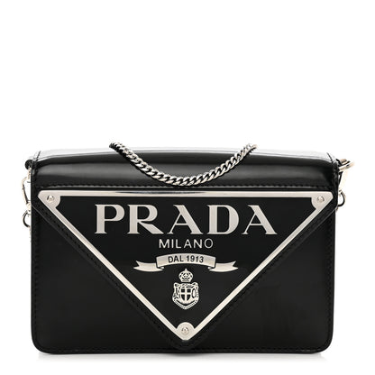 Prada Spazzolato Triangle Logo Plate Flap Chain Crossbody Bag Black 1 of 9