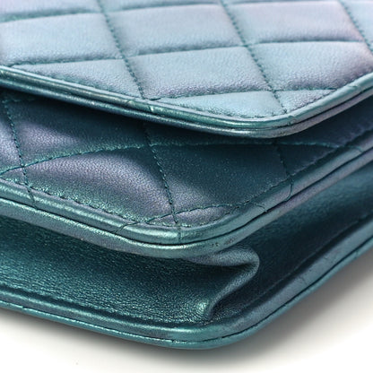 Chanel Iridescent Lambskin Quilted Wallet On Chain WOC Turquoise 11 of 14