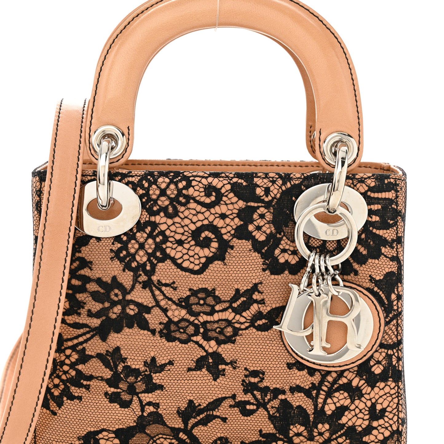 CHRISTIAN DIOR Lace Lambskin Mini Lady Dior Beige Black