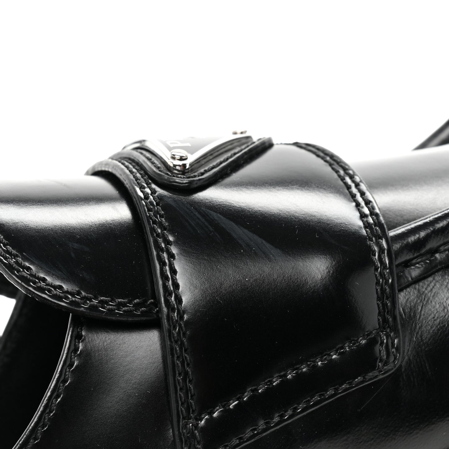 Spazzolato Metal Triangle Logo 50mm Loafers 38 Black