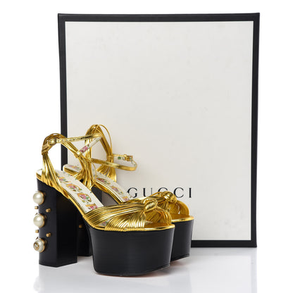 Gucci Malaga Kid Pearl Knot Platform Sandals 36.5 Black Gold 8 of 8
