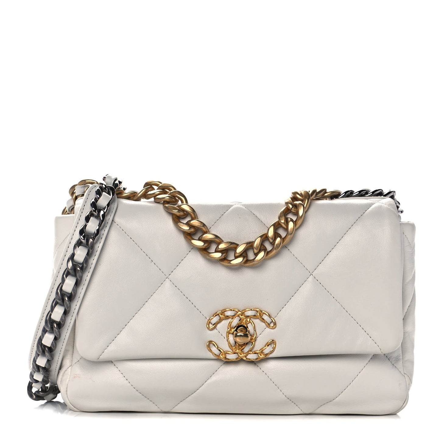 Goatskin Quilted Medium Chanel 19 Flap White