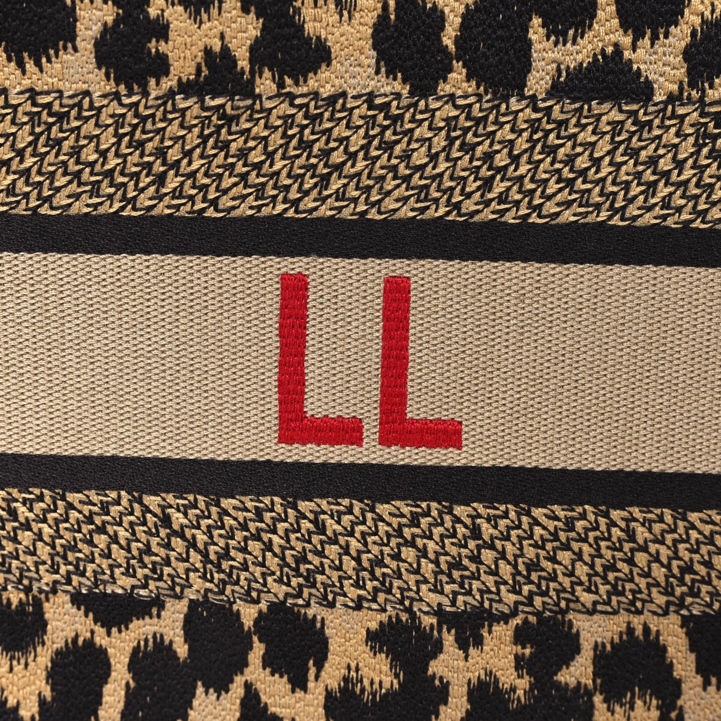 Canvas Mizza Embroidered Medium Leopard Book Tote Beige