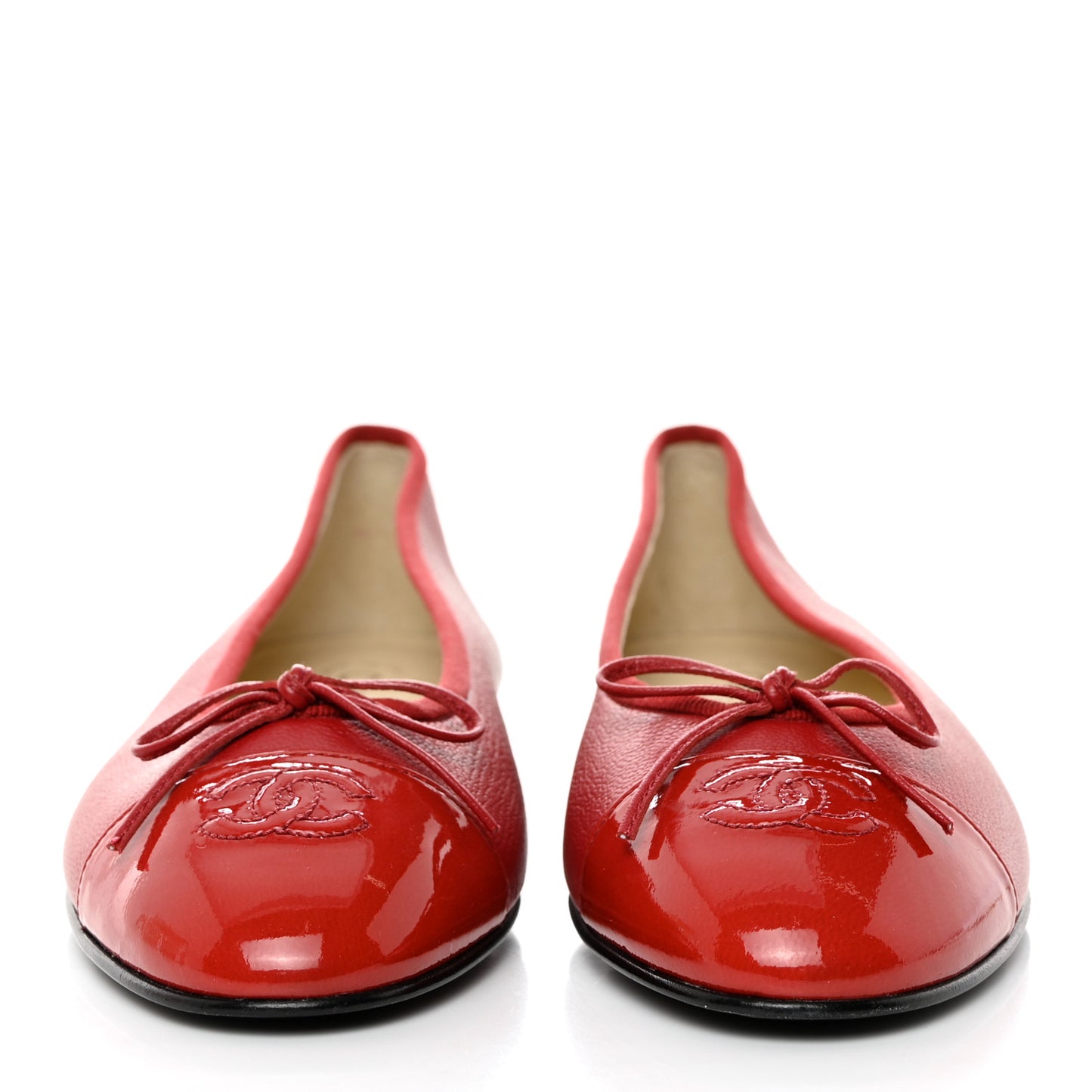 Goatskin Patent Cap Toe CC Ballerina Flats 39.5 Red