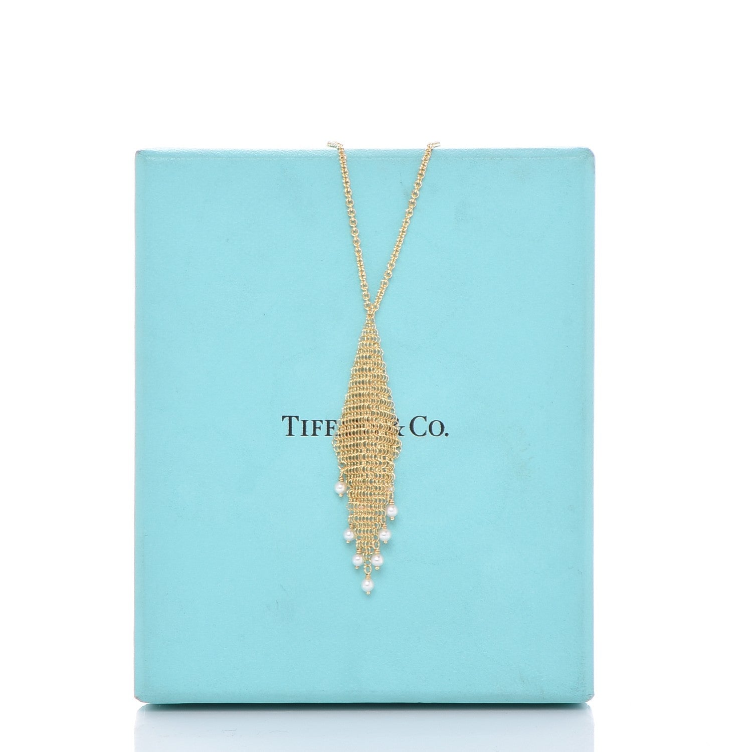 Tiffany 18K Yellow Gold Pearl Elsa Peretti Mesh Fringe Pendant Necklace 9 of 9