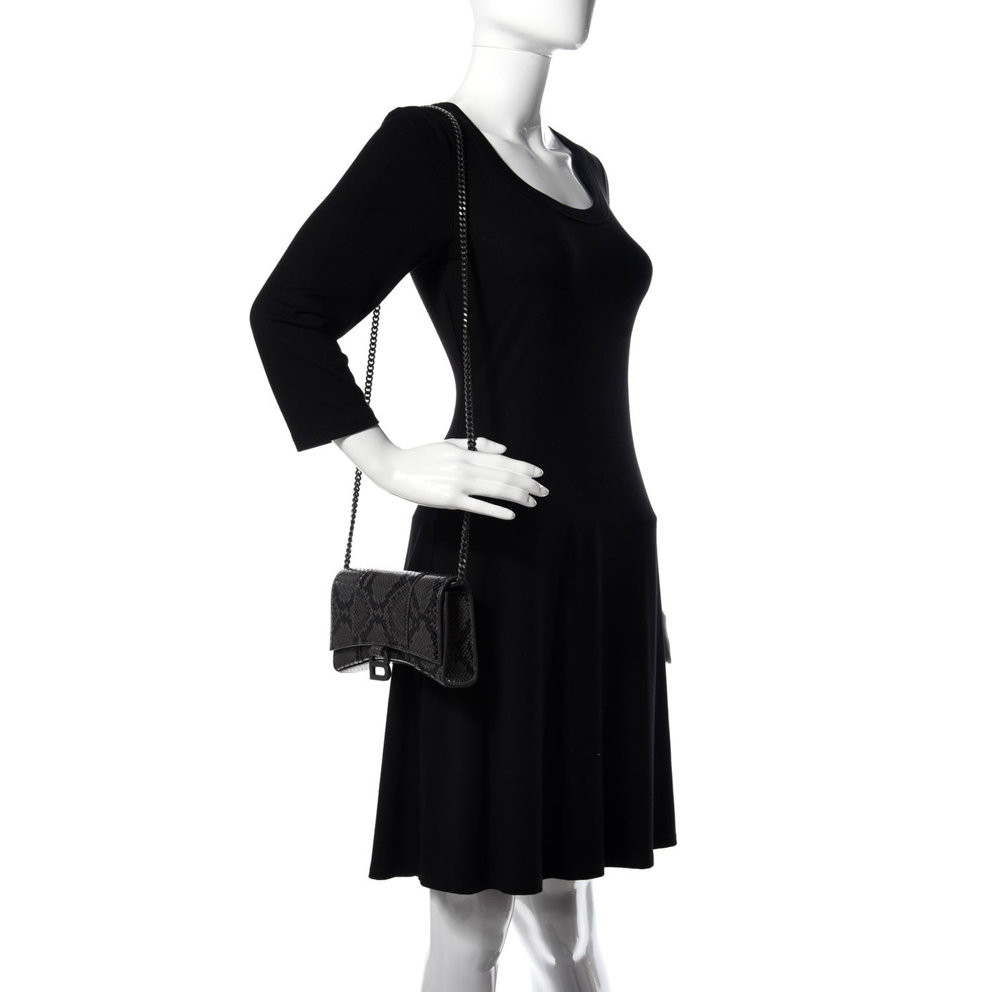 Shiny Calfskin Python Effect Hourglass Chain Bag Dark Grey Black