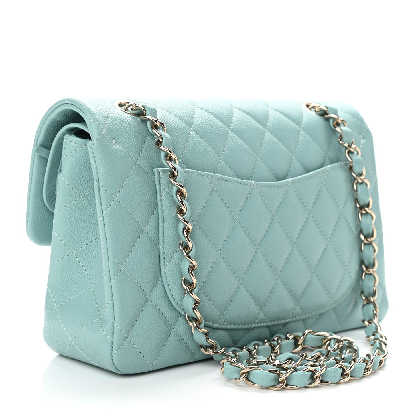 Caviar Quilted Small Double Flap Light Blue