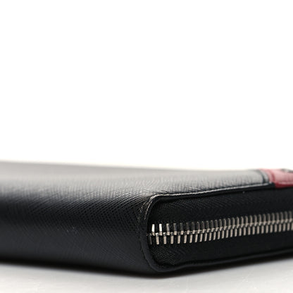 Prada Saffiano Metal Large Zip Around Travel Wallet Black Rubino 11 of 11