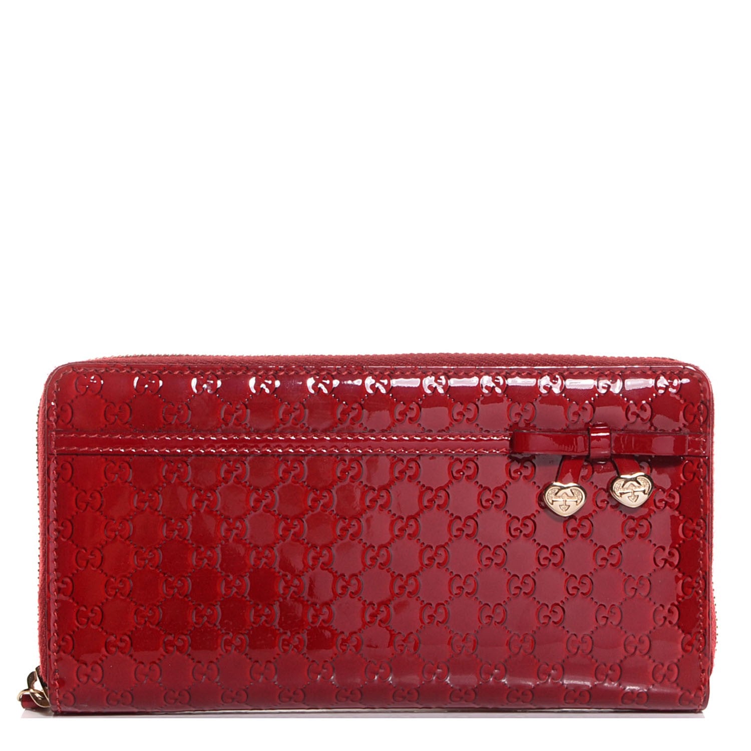 Gucci Patent Microguccissima Bow Heart Zip Around Wallet Red 1 of 7