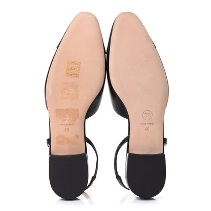 Chanel Goatskin Grosgrain Cap Toe CC Slingback Sandals 40 Black 6 of 10