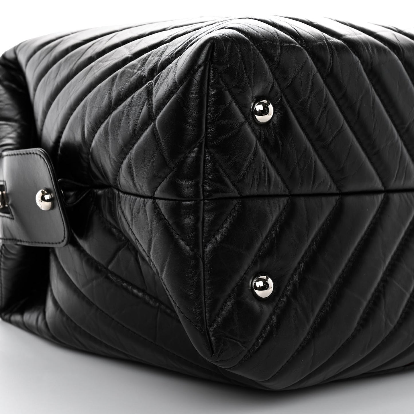 Aged Calfskin Chevron Quilted Duffle Bag Black