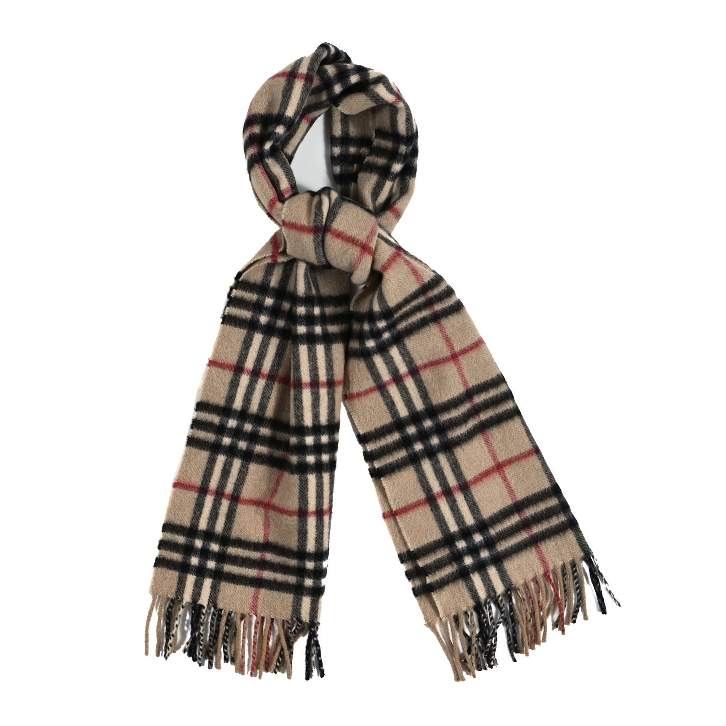 Cashmere House Check Fringe Scarf Camel