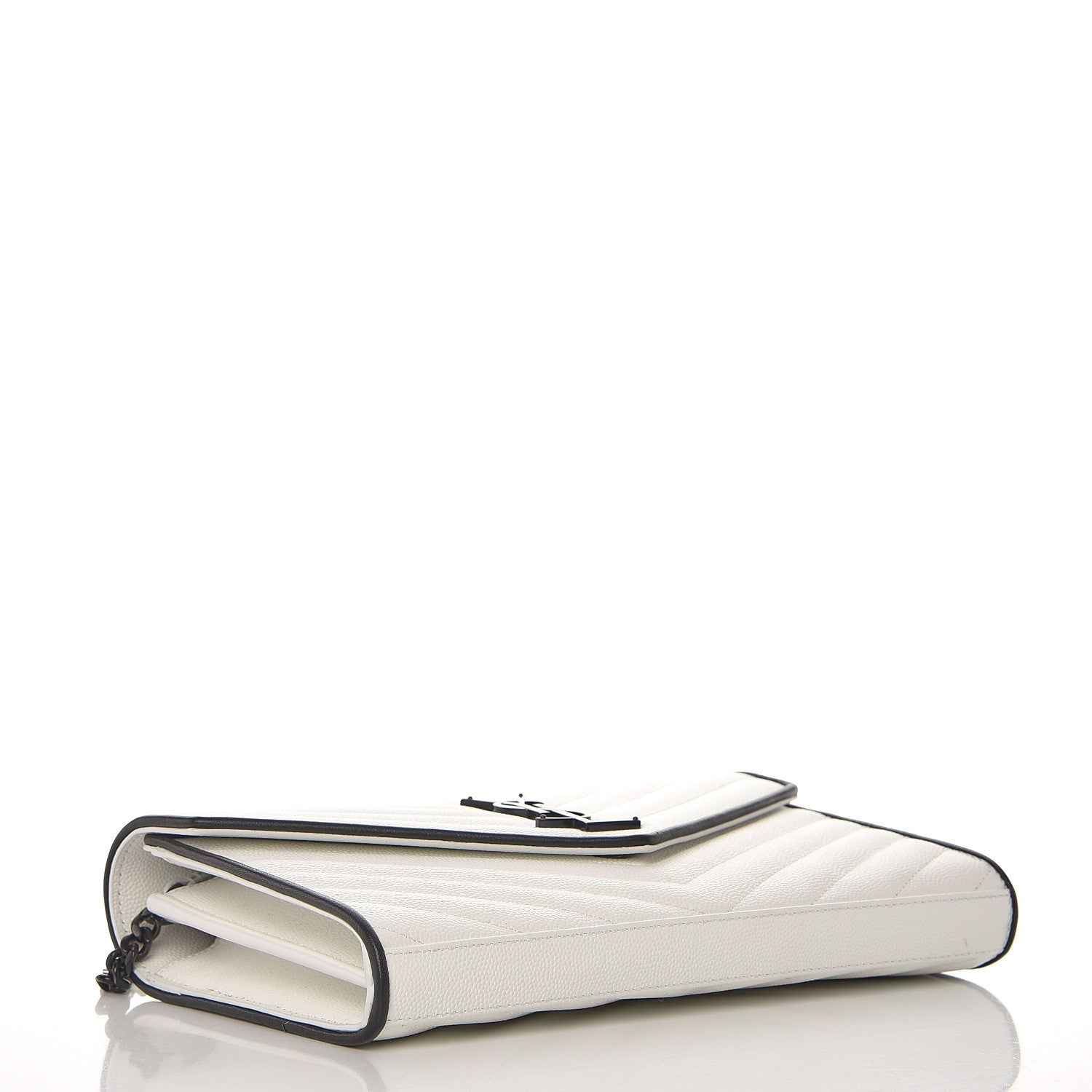 Saint Laurent Grain De Poudre Matelasse Monogram Chain Wallet White Black 4 of 6