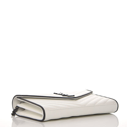 Saint Laurent Grain De Poudre Matelasse Monogram Chain Wallet White Black 4 of 6