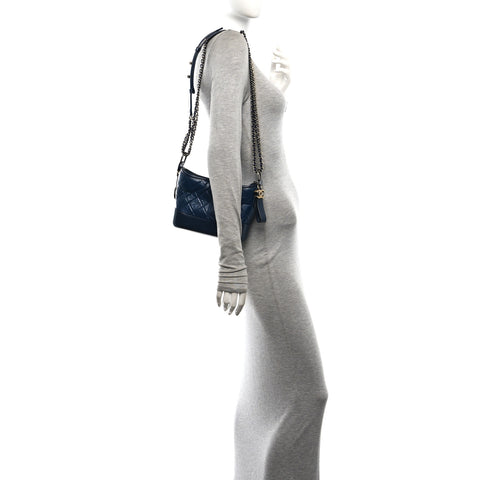 Aged Calfskin Quilted Small Gabrielle Hobo Navy
