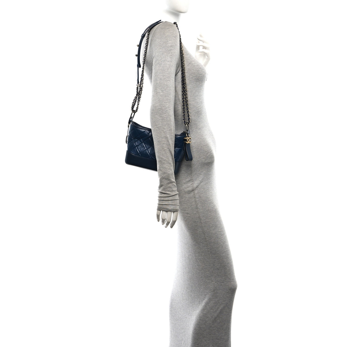 Aged Calfskin Quilted Small Gabrielle Hobo Navy