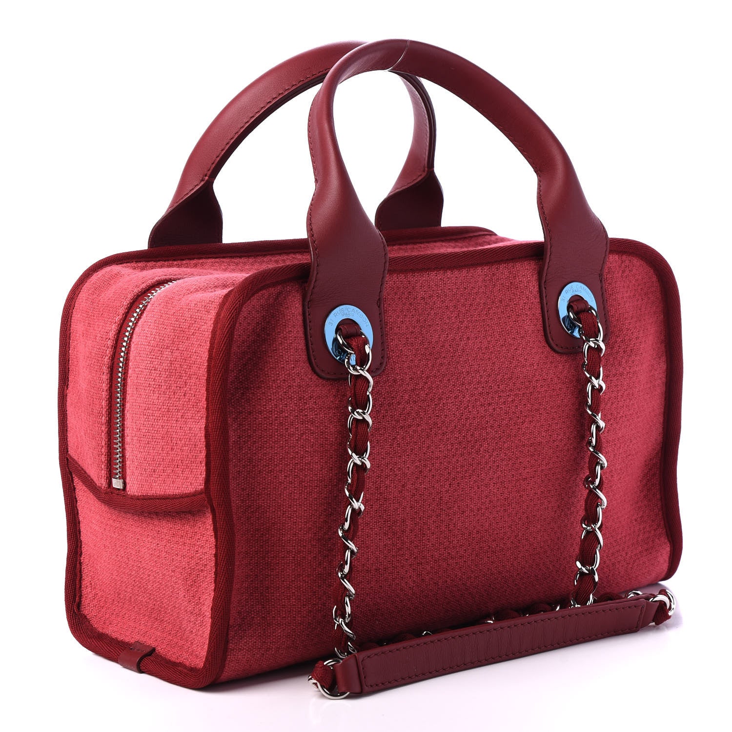 Chanel Canvas Deauville Small Bowling Bag Dark Pink 2 of 12