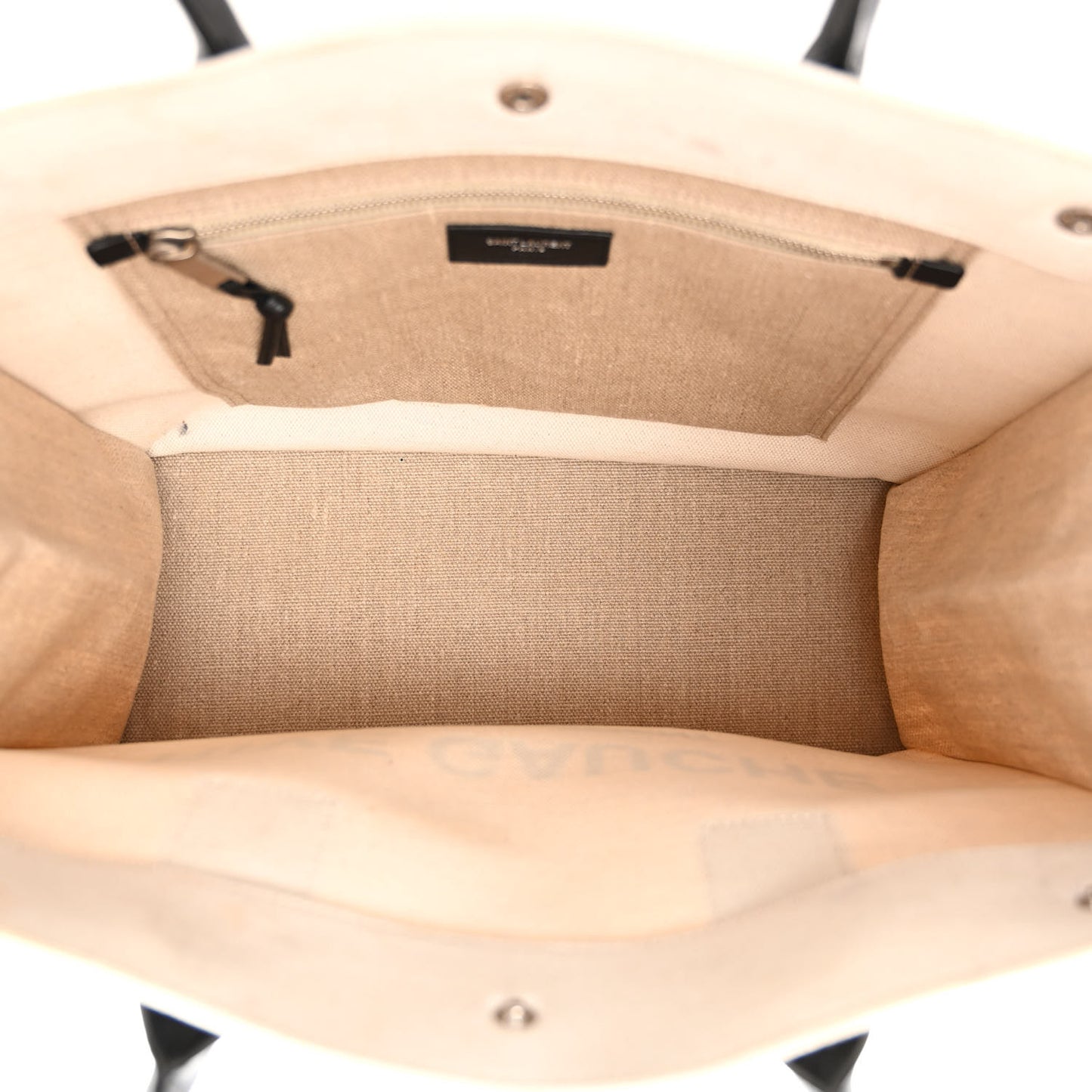 Linen Calfskin Small Rive Gauche Tote Greggio Natural