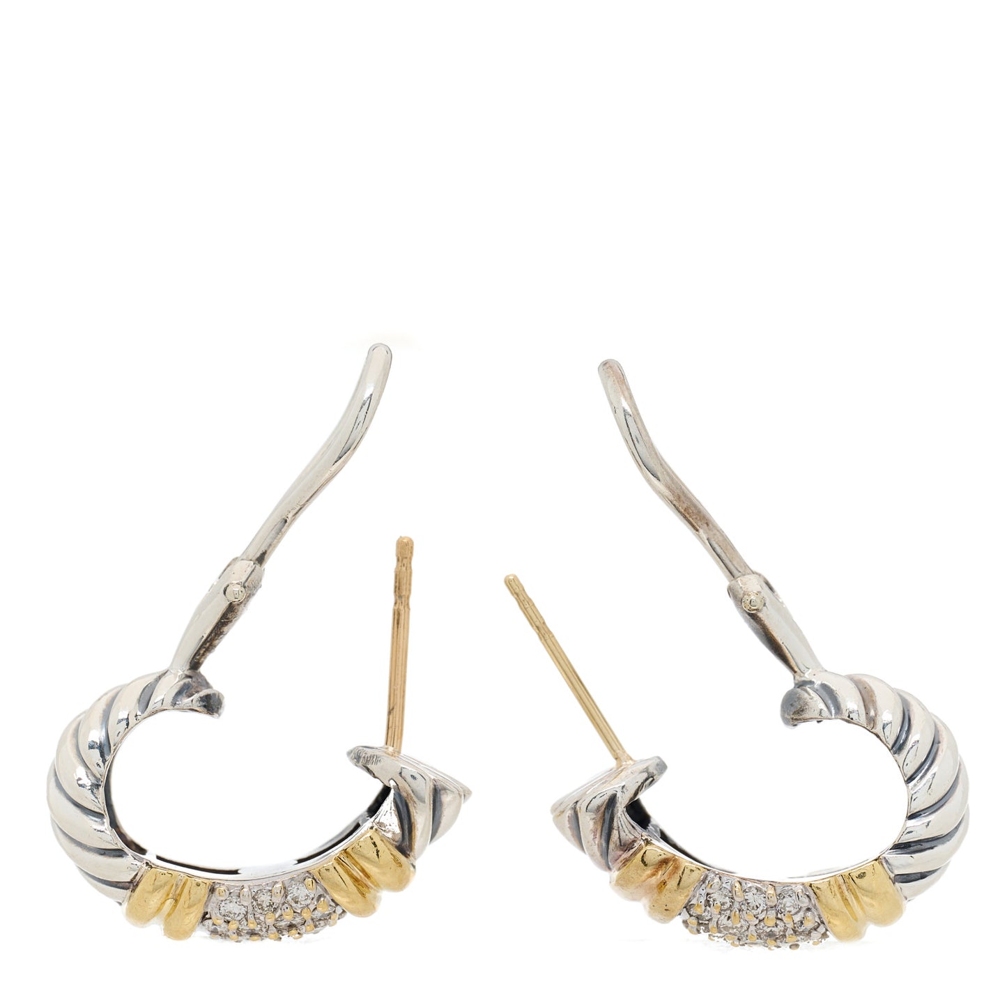 Sterling Silver 18K Yellow Gold Diamond Shrimp Earrings