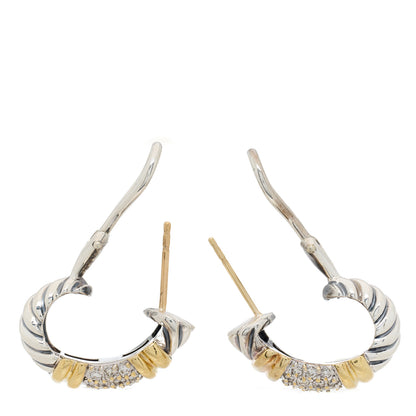 David Yurman Sterling Silver 18K Yellow Gold Diamond Shrimp Earrings 4 of 4