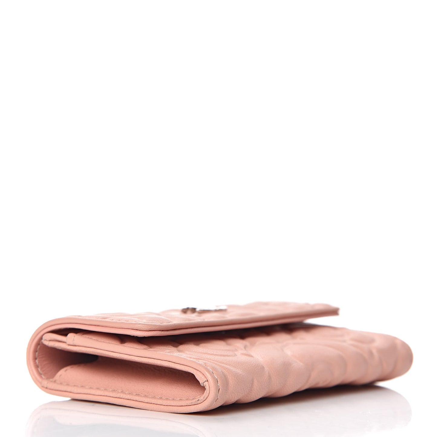 Goatskin Camellia Embossed Card Holder Wallet Light Pink