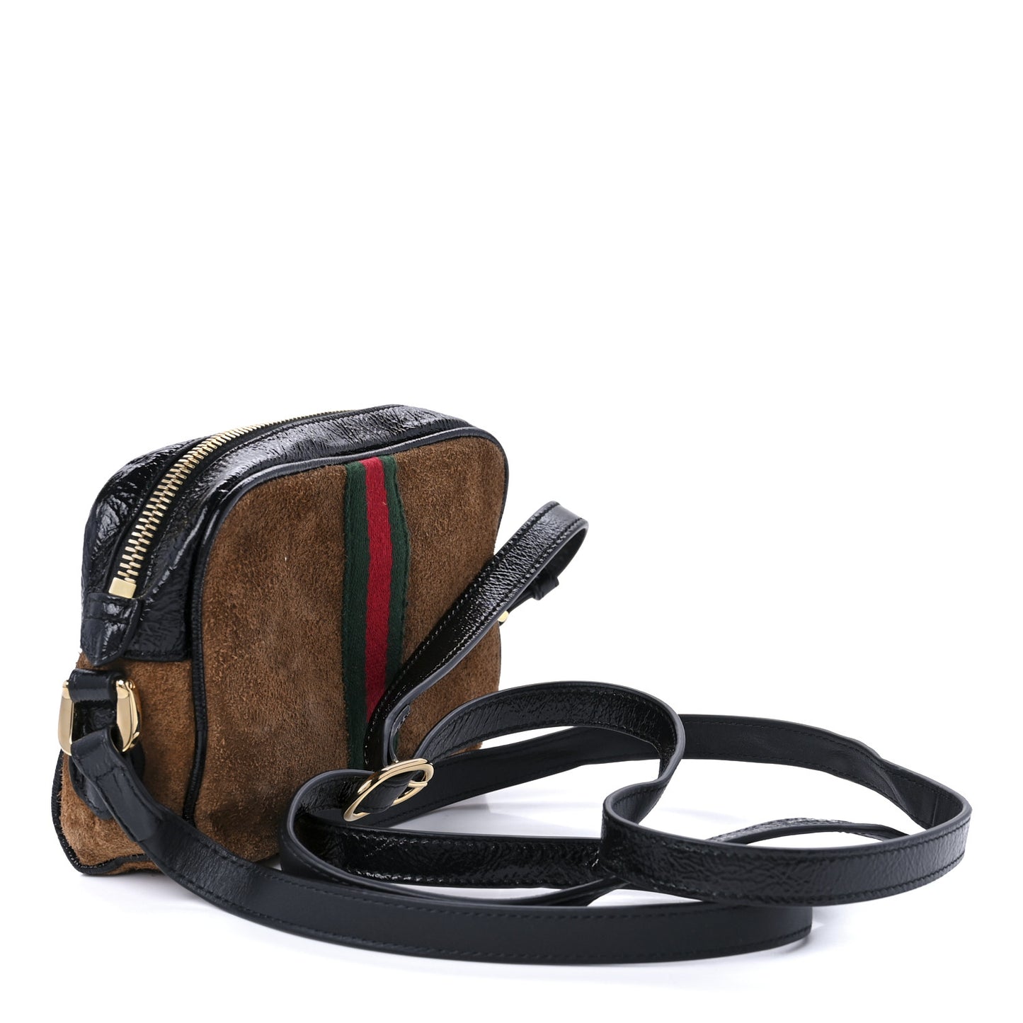 Suede Patent Web Mini Ophidia Shoulder Bag Nocciola Black