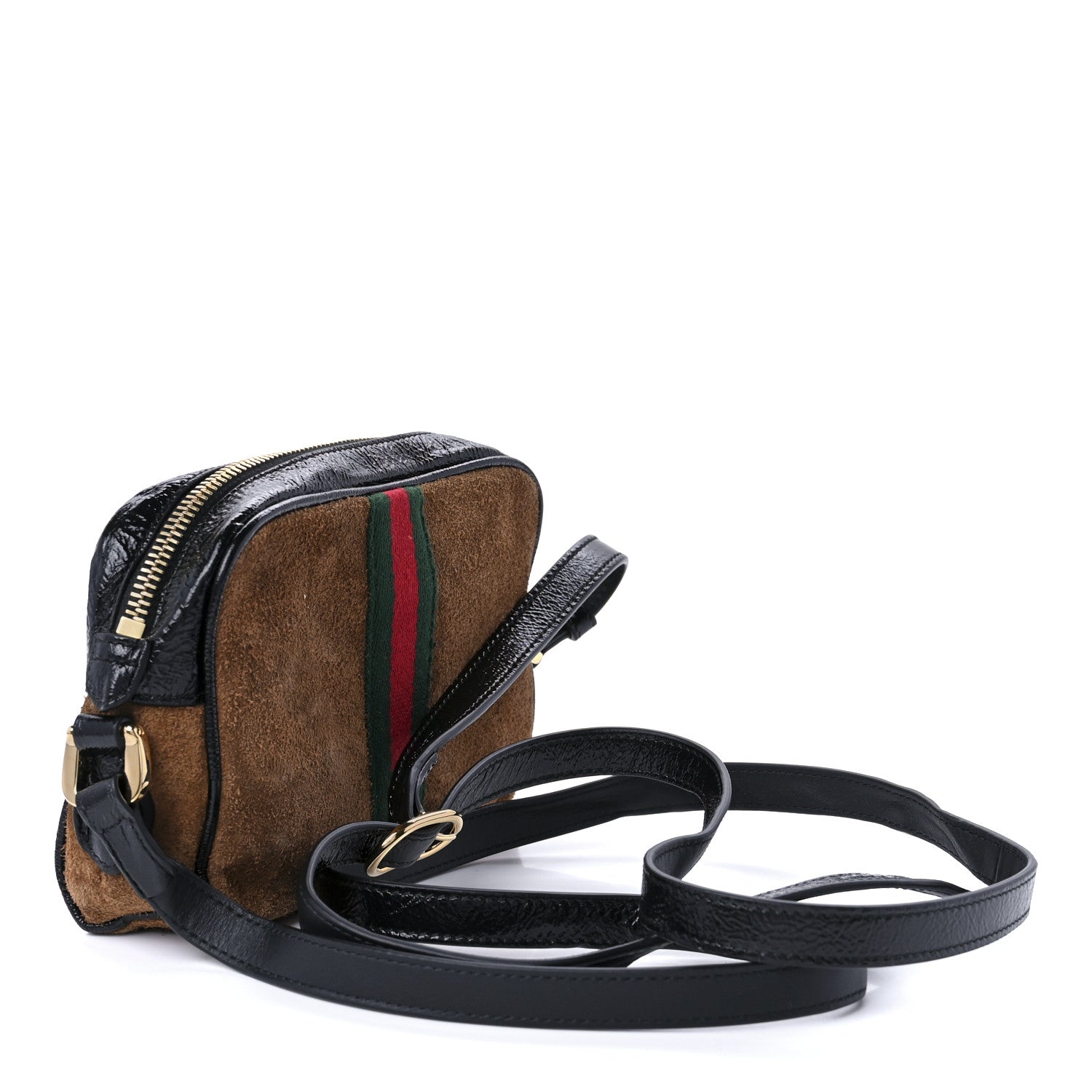 Gucci Suede Patent Web Mini Ophidia Shoulder Bag Nocciola Black 2 of 8