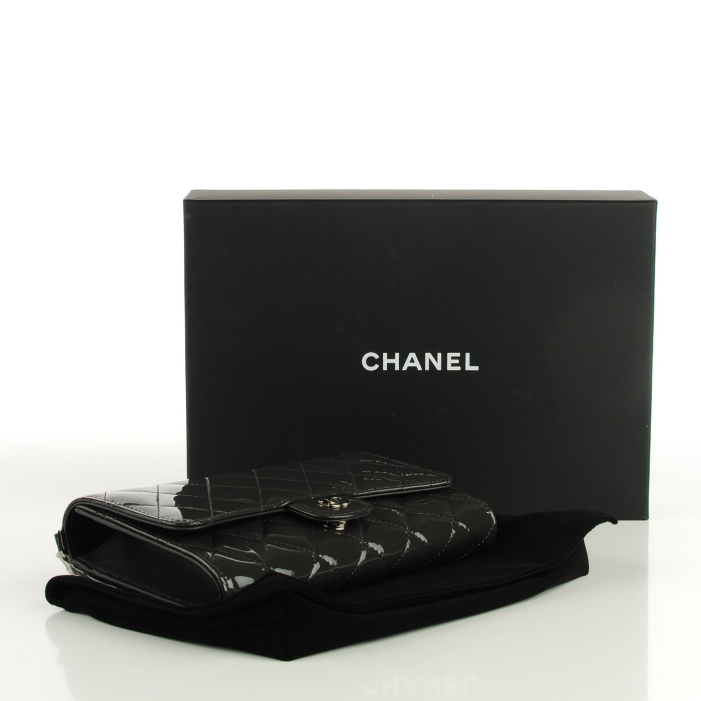 Patent Quilted Wallet On Removable Chain Dark Grey