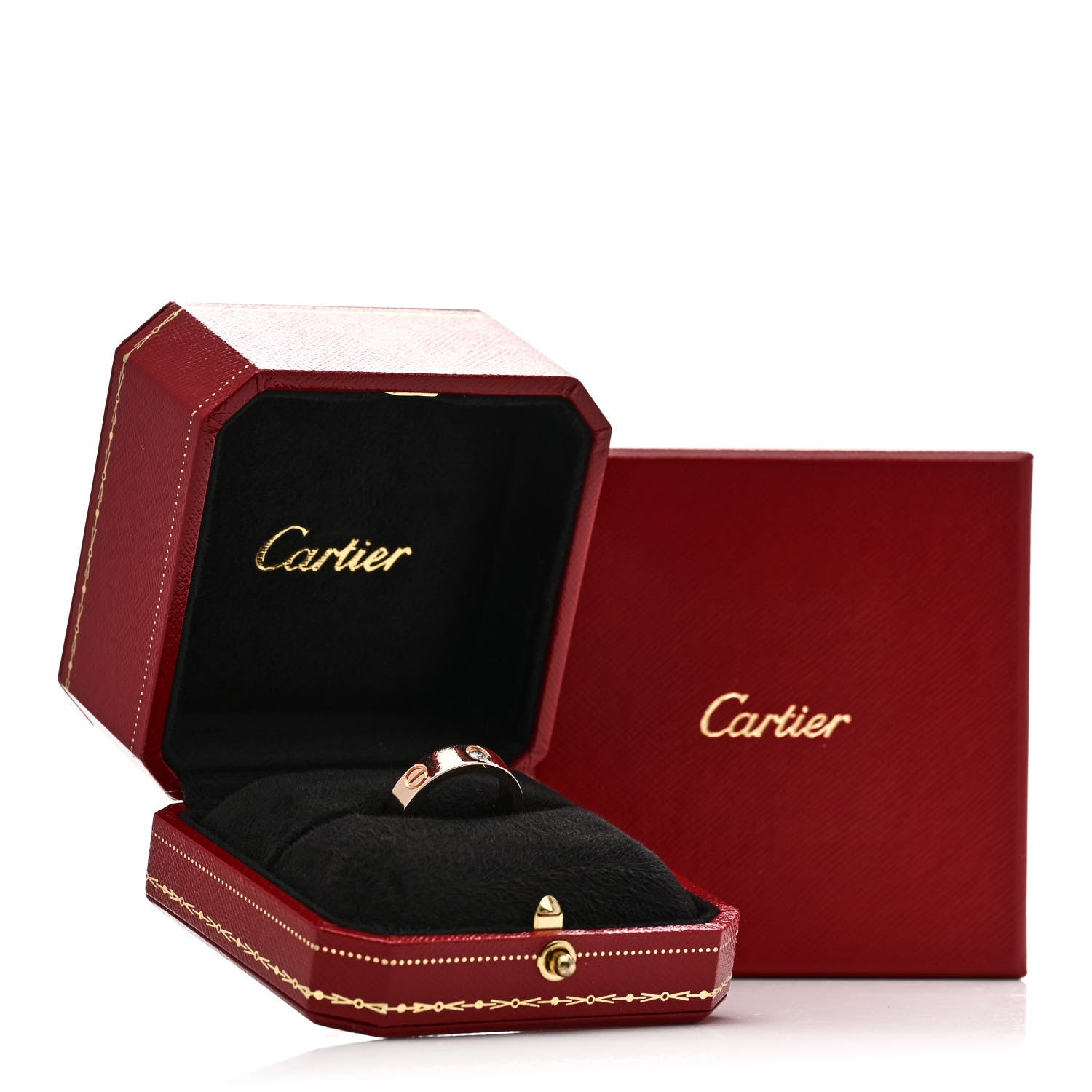 Cartier 18K Pink Gold 3 Diamond 5.5mm LOVE Ring 56 7.5 3 of 5
