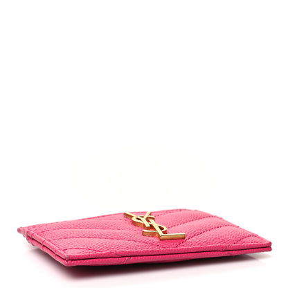 Saint Laurent Grain De Poudre Matelasse Chevron Monogram Credit Card Case Fresh Fuxia 4 of 10