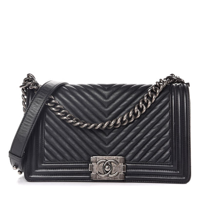 Chanel Calfskin Chevron Quilted Medium Boy Flap Dark Navy Blue 1 of 14