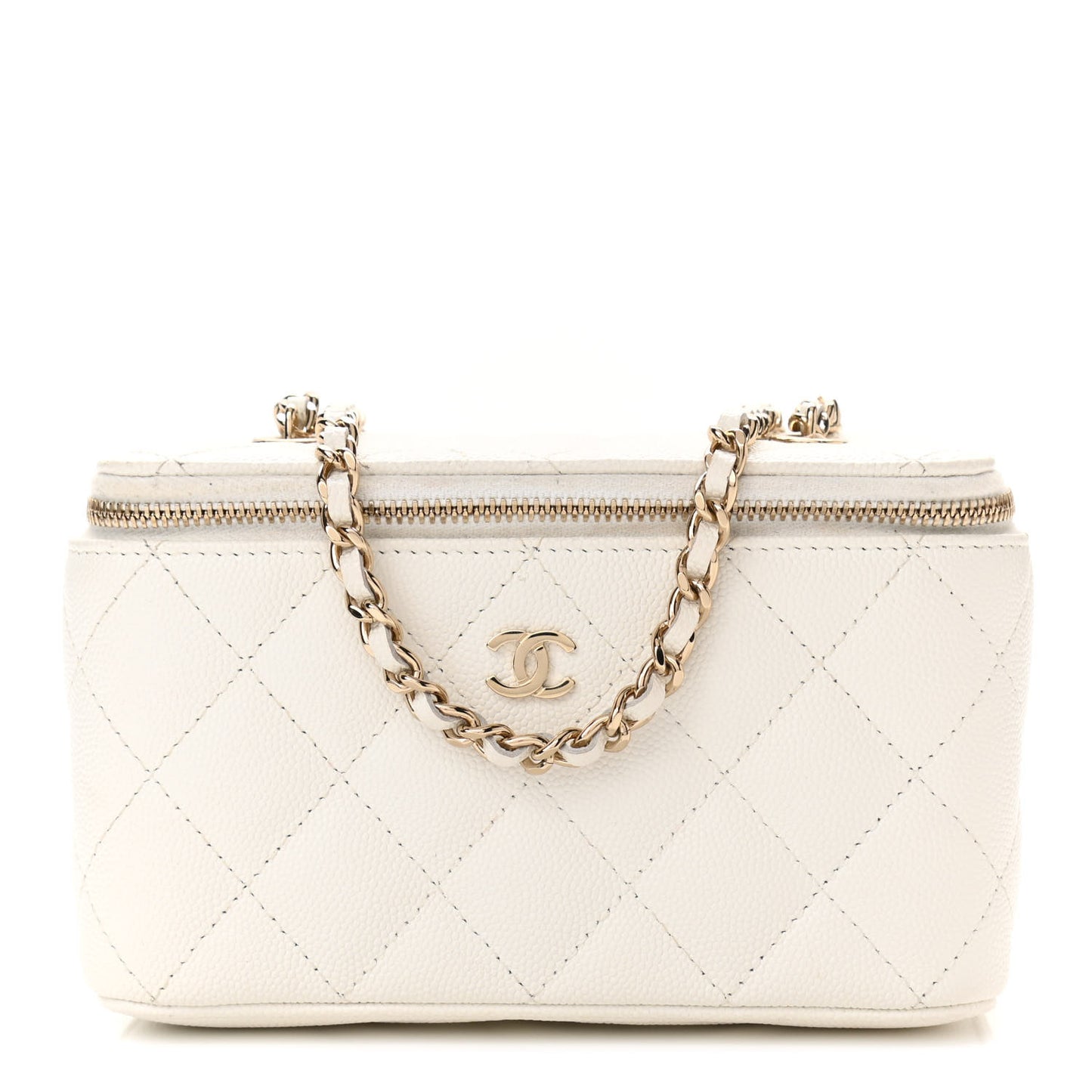 Caviar Quilted Small Vanity Case With Chain White
