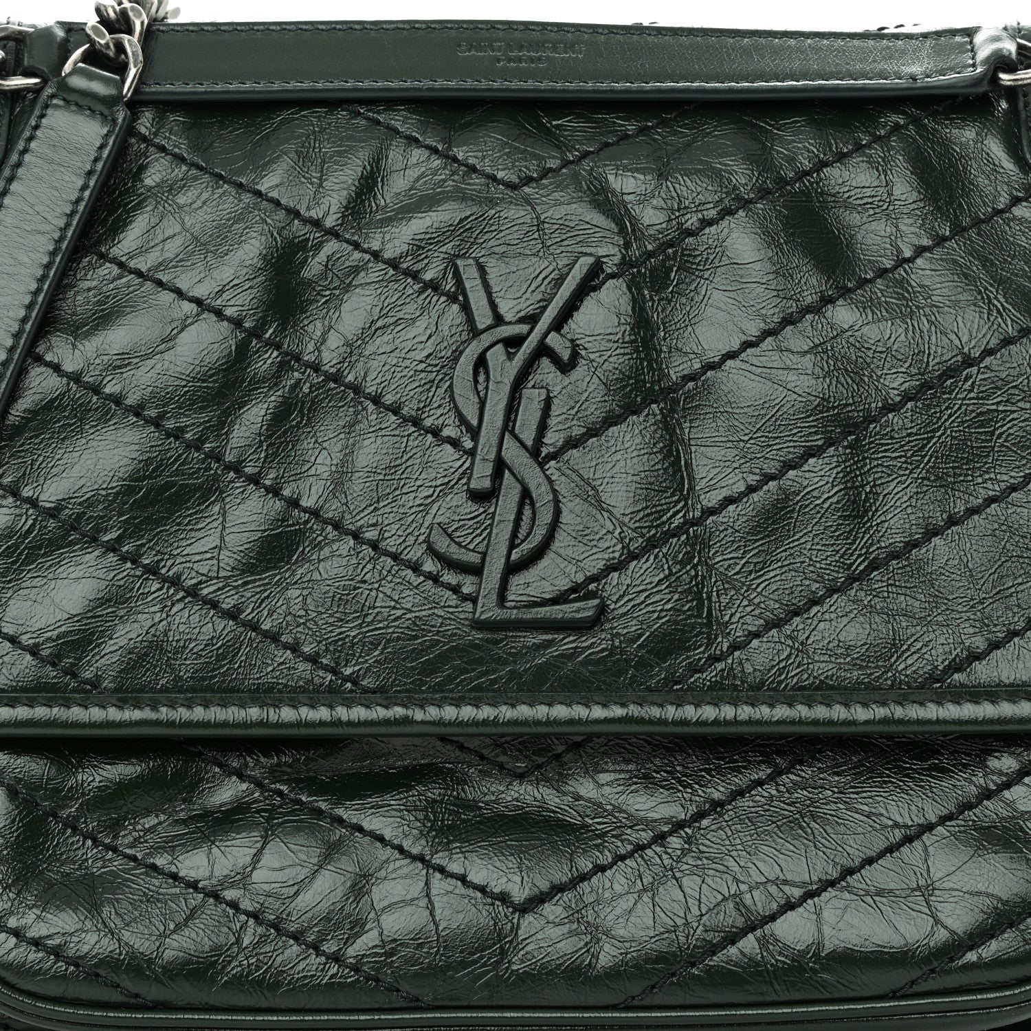 Saint Laurent SAINT LAURENT Crinkled Lambskin Matelasse Monogram Medium Niki Chain Satchel Green 8 of 14