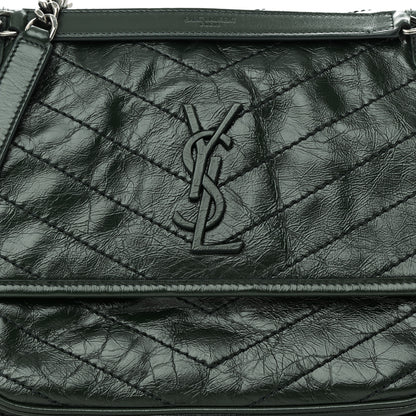 Saint Laurent SAINT LAURENT Crinkled Lambskin Matelasse Monogram Medium Niki Chain Satchel Green 8 of 14