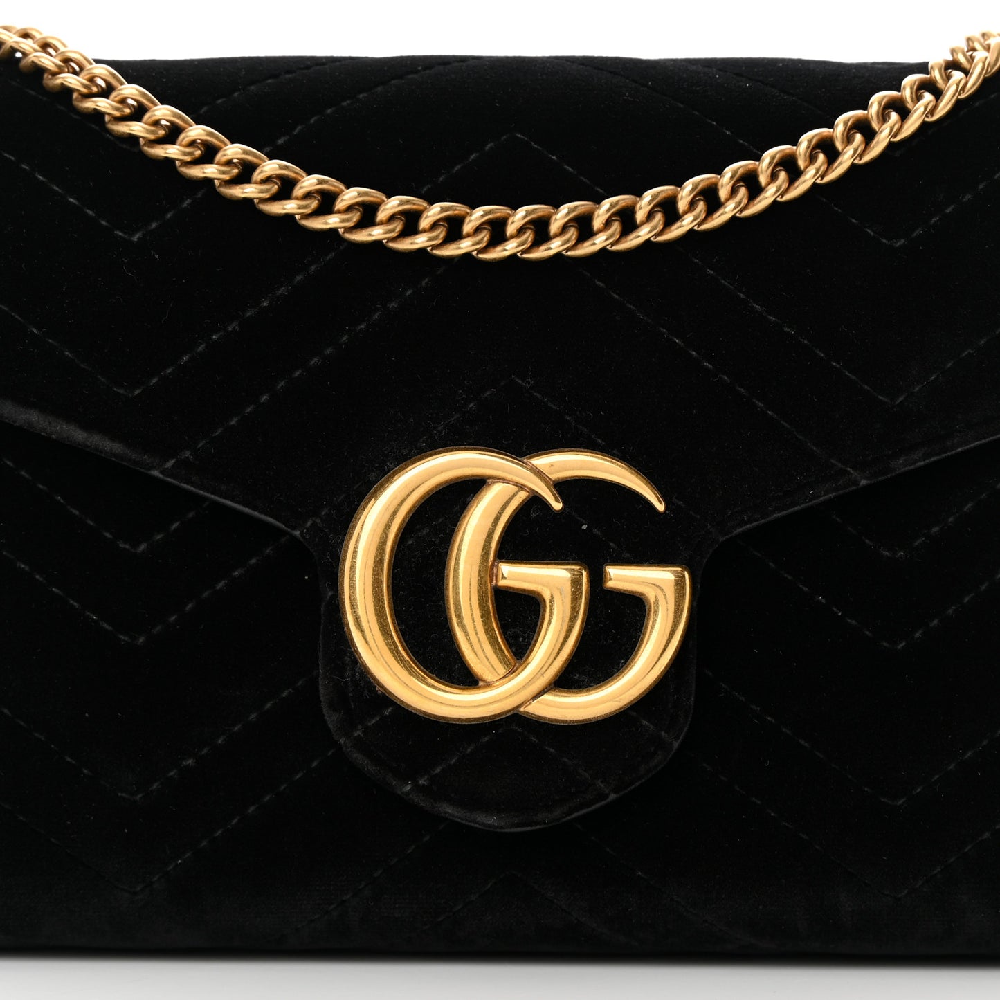 Velvet Matelasse GG Marmont Chain Wallet Black