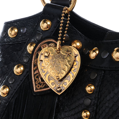 Gucci Leather Python Suede Fringe Babouska Tote Black 5 of 8