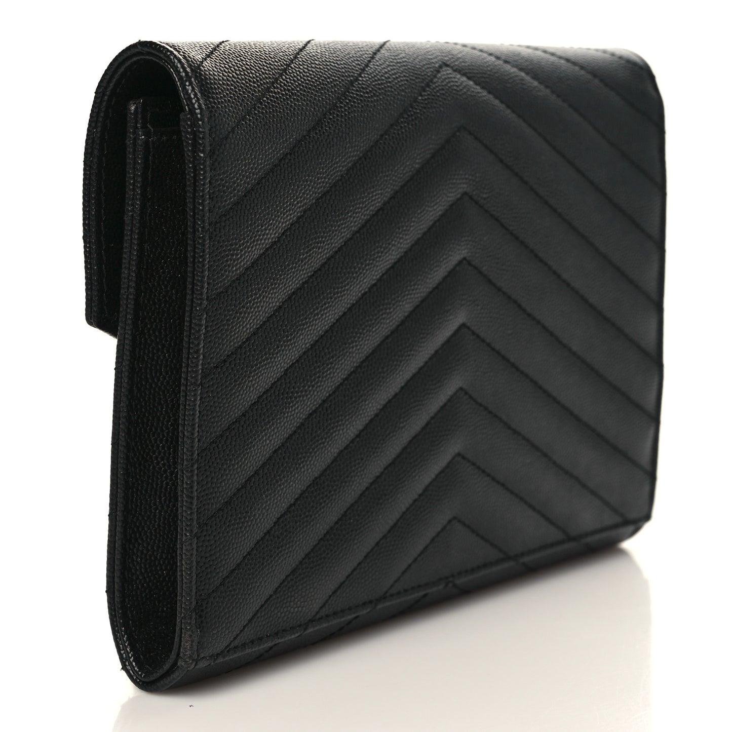 Grain De Poudre Matelasse Chevron Monogram Envelope Clutch Black