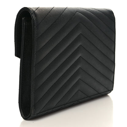Saint Laurent Grain De Poudre Matelasse Chevron Monogram Envelope Clutch Black 4 of 9