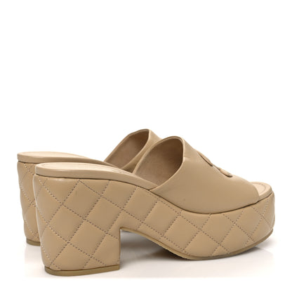 Chanel Lambskin Quilted CC Platform Mules 39 Beige 5 of 10
