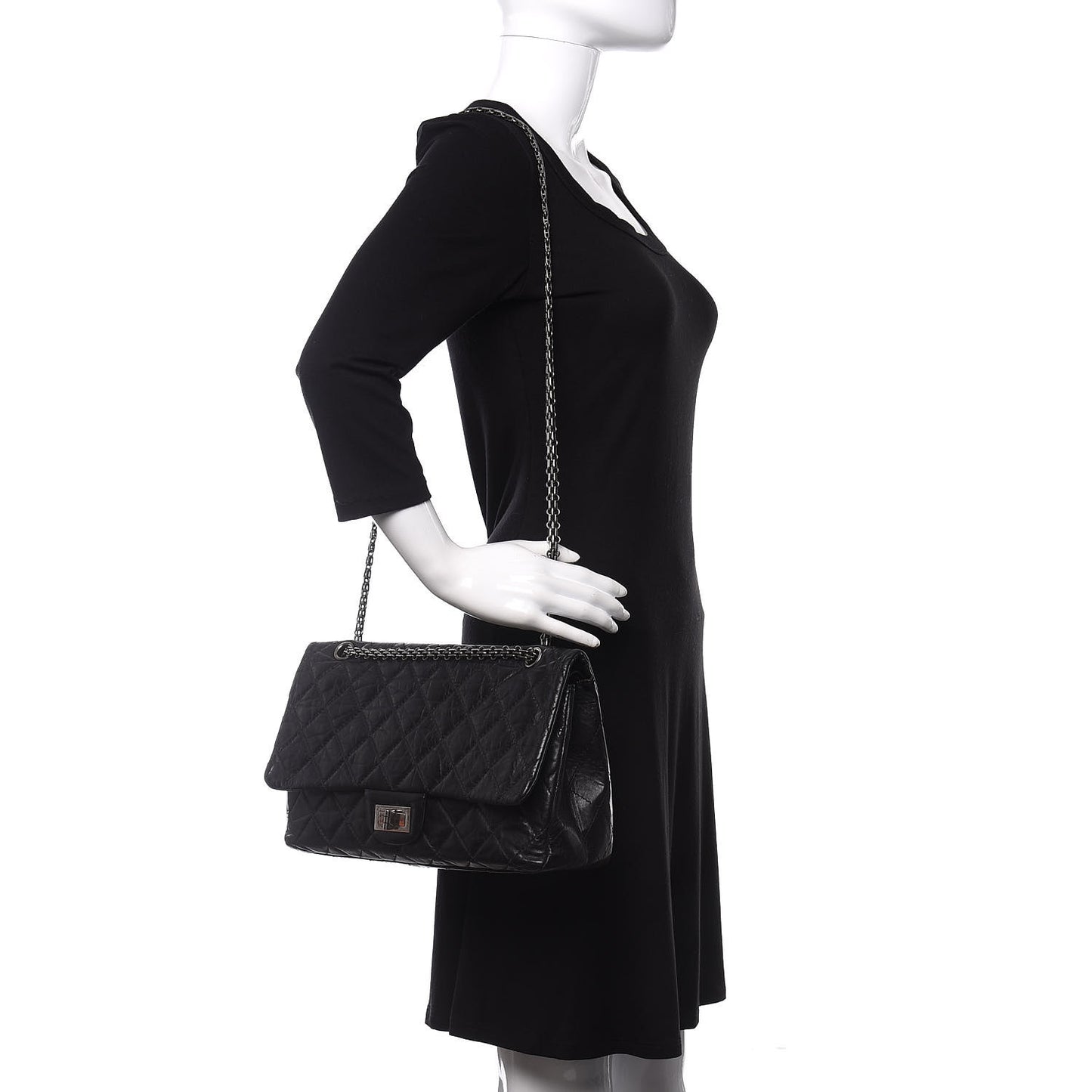 Aged Calfskin Quilted 2.55 Reissue 227 Flap Black