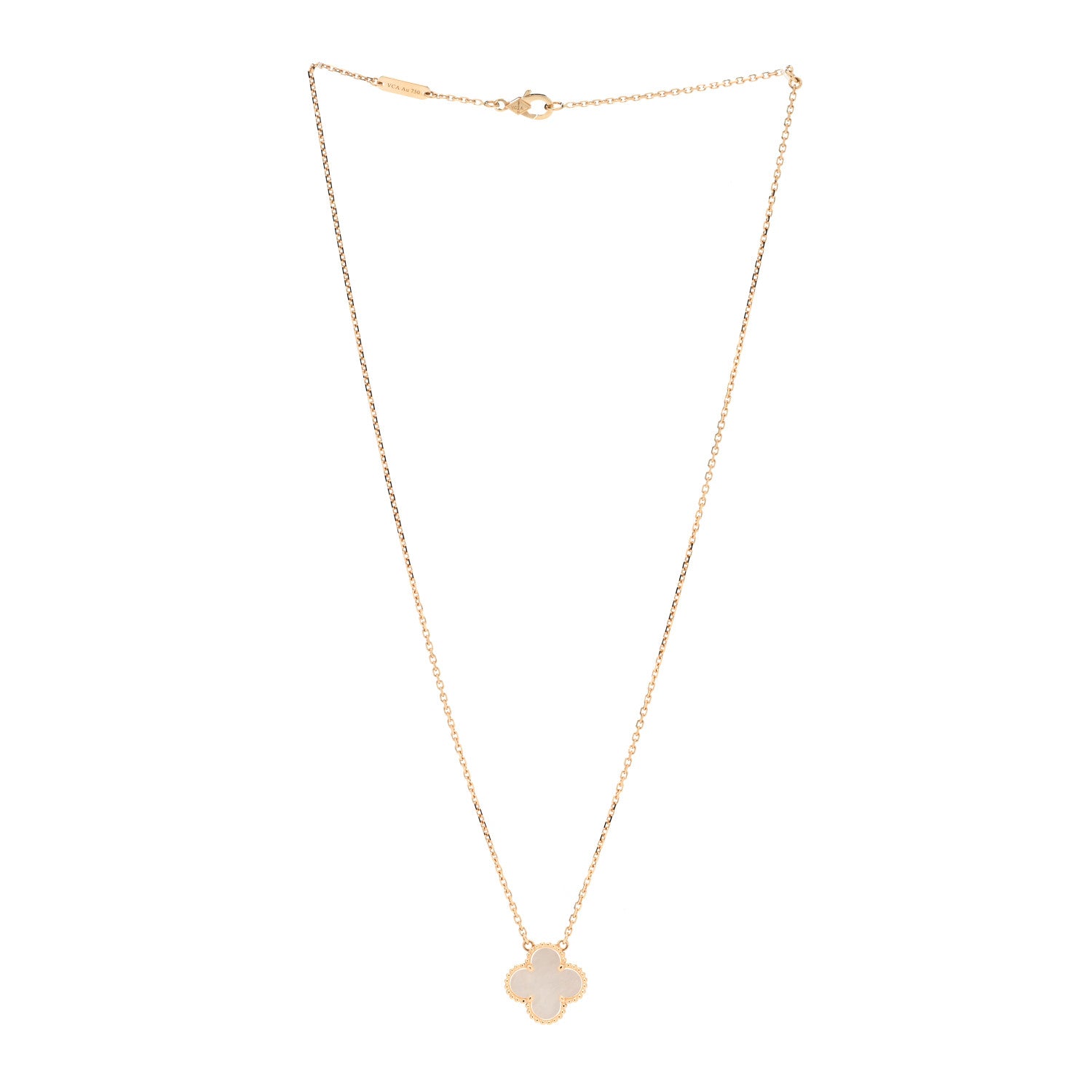 Van Cleef & Arpels 18K Yellow Gold Mother of Pearl Vintage Alhambra Pendant Necklace 2 of 5