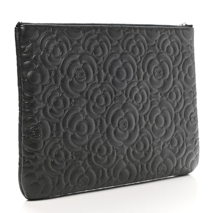Chanel Goatskin Camellia Embossed Medium Cosmetic Case Dark Grey 3 of 7
