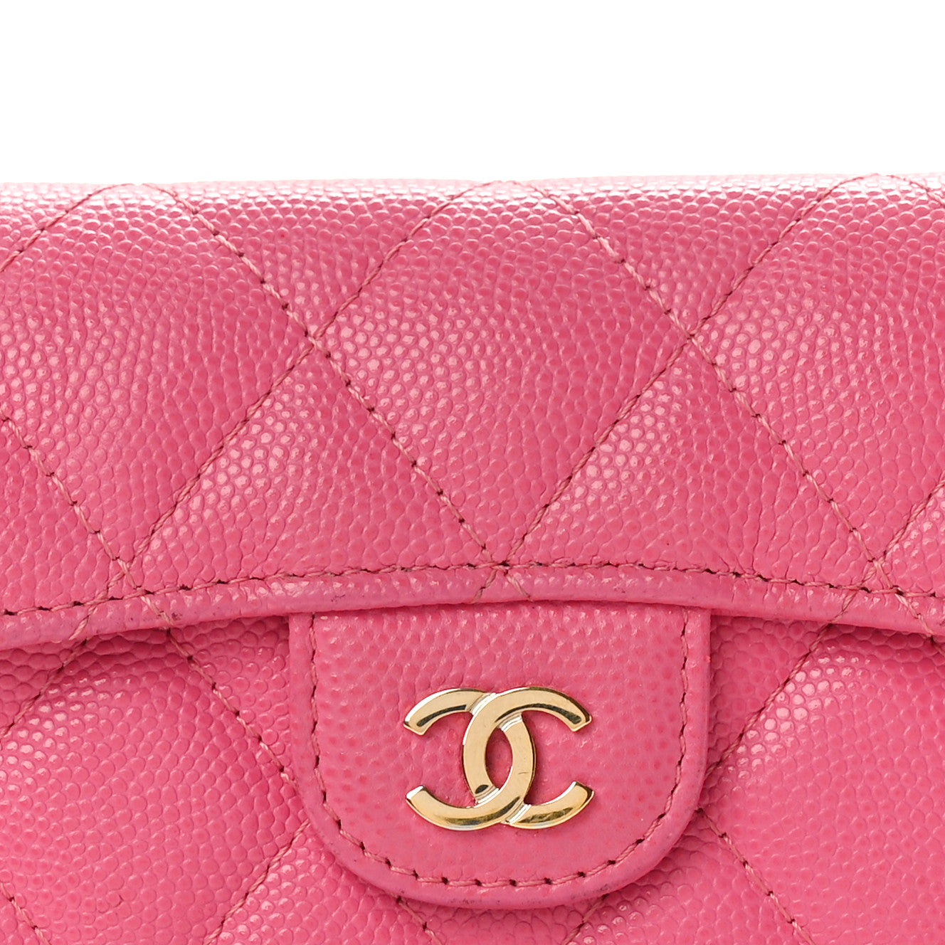 Caviar Quilted Flap Card Holder Wallet Pink
