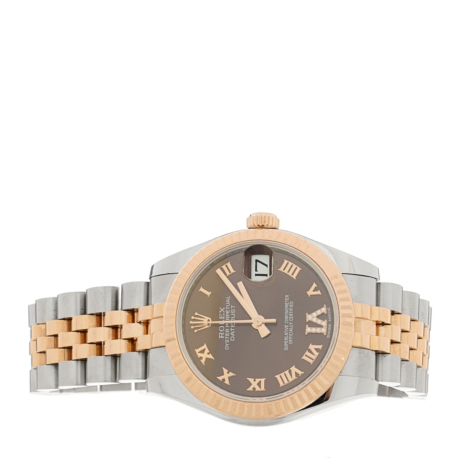 Rolex Stainless Steel 18K Everose Gold Diamond 31mm Oyster Perpetual Datejust Watch Chocolate Roman 178271 2 of 5