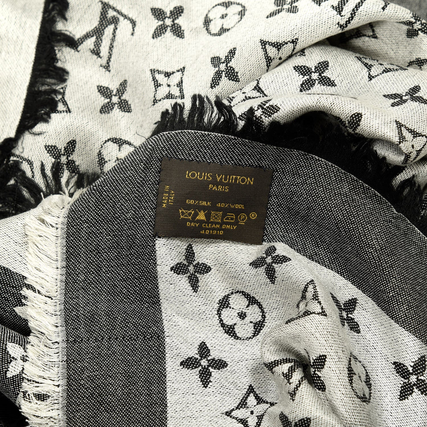 Louis Vuitton Silk Wool Monogram Denim Shawl Black 5 of 6