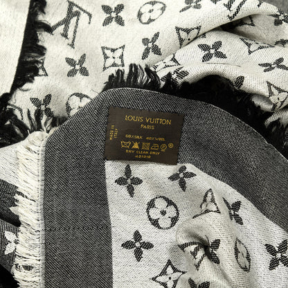 Louis Vuitton Silk Wool Monogram Denim Shawl Black 5 of 6