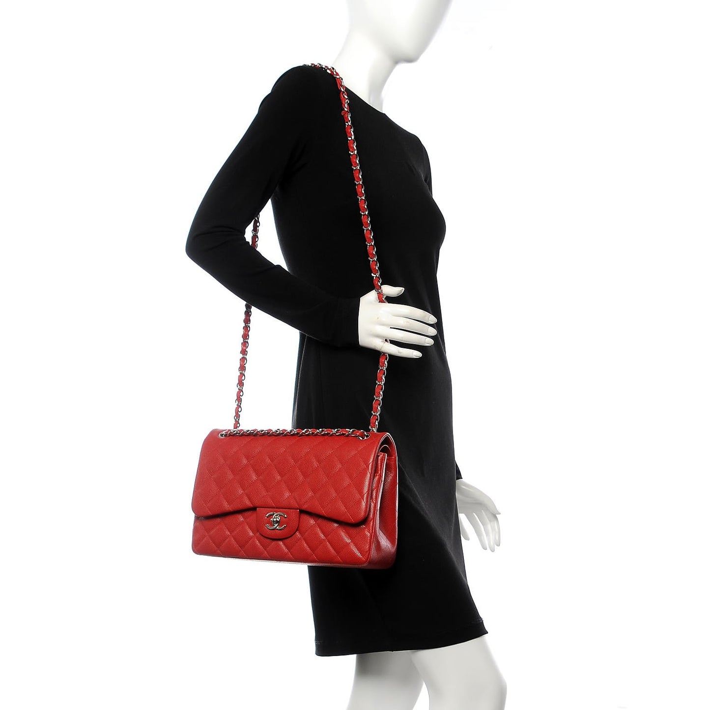 Caviar Quilted Jumbo Double Flap Red
