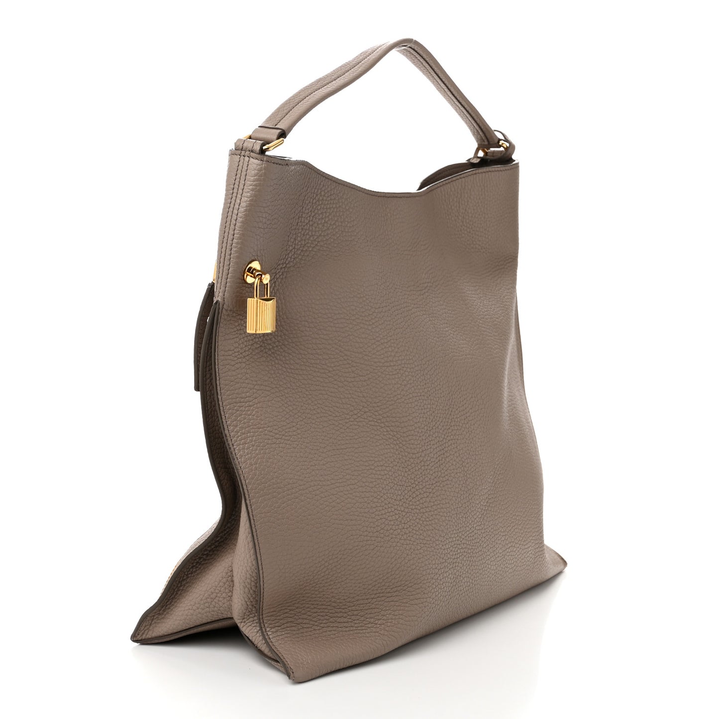 Pebbled Calfskin Large Alix Padlock Zip Hobo Bag Taupe