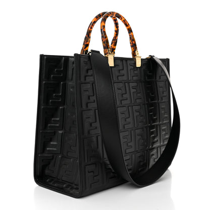Fendi Vitello Plexiglass FF Embossed Medium Fendi Sunshine Shopper Tote Black 3 of 10